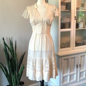 BCBG MAX AZRIA Cream silk polka dot dress